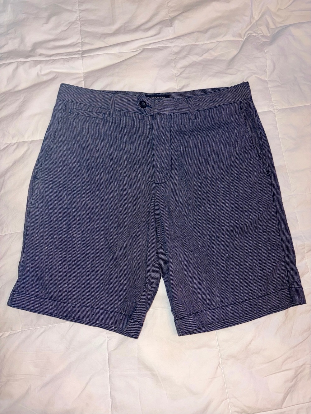 Men's Navy Blue Casual Linen-Blend Shorts